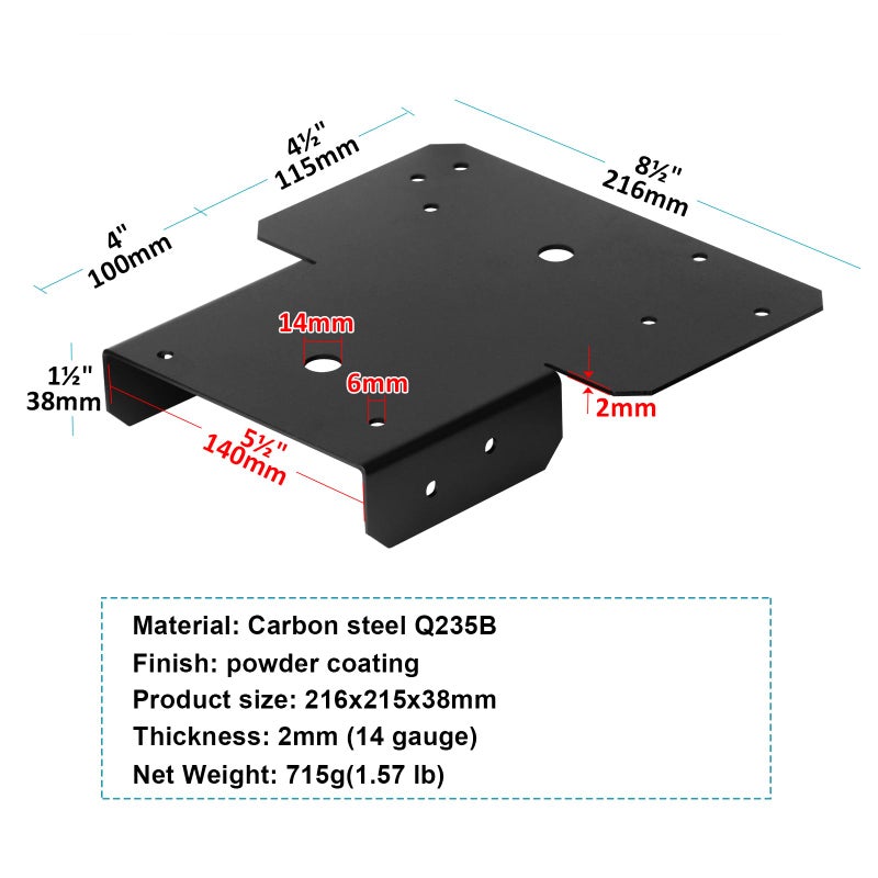 MOUNTAIN_ARK 4 Pcs (2 Pair) 6x6 Black T Shape Post to Beam Connector, Adjustable Post Cap, Roof Truss Tie Pergola Bracket for Wood, 14 Gauge - Image 2